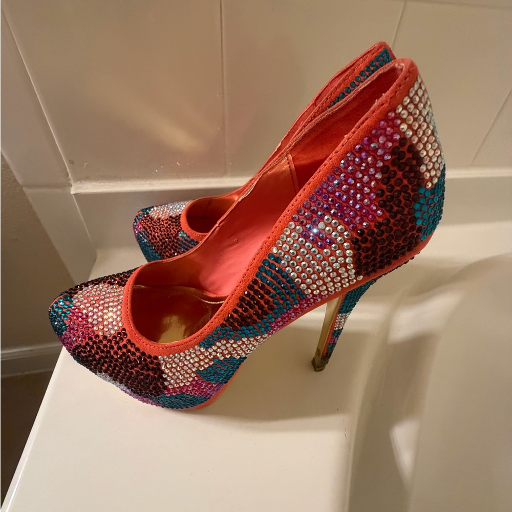 Embellished Multicolor Crystal Platform Pumps - Women's
